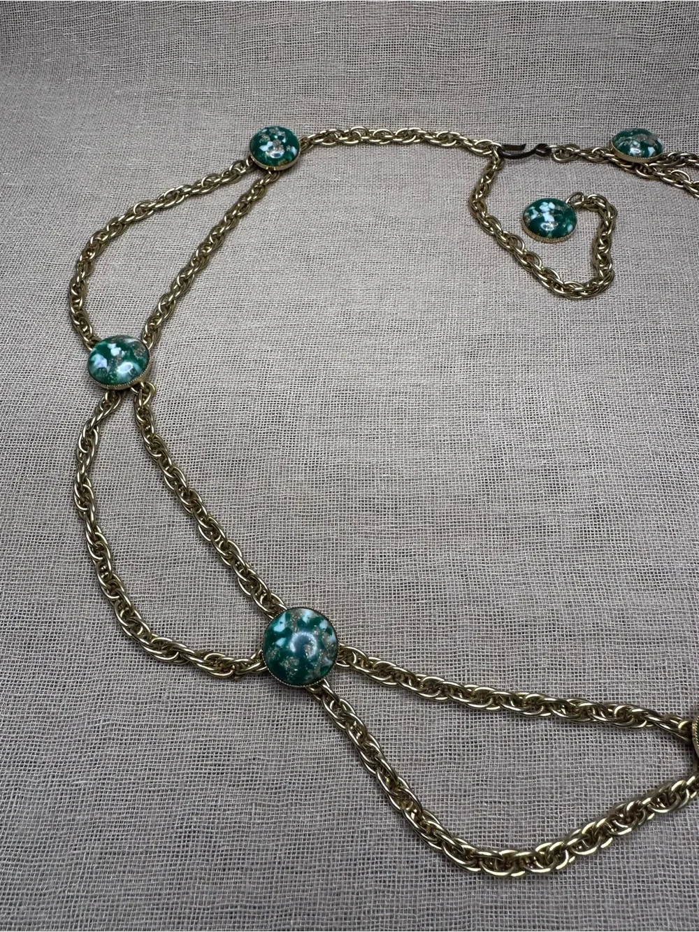 Vintage 60s 70s Confetti Cabochon Chain Belt